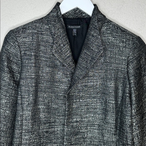 Eileen Fisher Women's Grey and Silver Silk Blend Jacquard Duster Jacket Size M - Picture 5 of 15